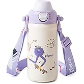 PIGEON Kids Insulated Water Bottle, 17oz/500ml Stainless Steel – Spill-Proof, 2-in-1 Straw & Spout, Easy-Open Lid, Adjustable Strap, Ages 3+ for School & Outdoor, Lone-legs Goes Stakeboarding