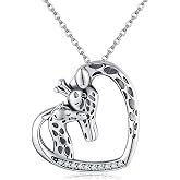 JERWLI Animal Necklace 925 Sterling Silver Dog/Horse/Penguin/Giraffe/Highland Cow Heart Pendant Necklace Birthday Christmas Gifts for Women Animal Lovers