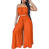Two Piece Sets for Women Summer Outfits Crop Tops and Wide Leg Pants Sets Sexy Jumpsuits Vacation Outfits with Pockets
