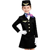 Davsolly Flight Attendant Costume for Kids Stewardess Costume Set for Girls’ Career Day 100 Days of School Halloween Dress Up