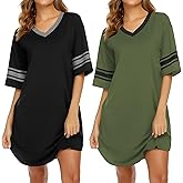 Ekouaer Nightgowns for Women 2 Pack Sleepshirts Short Sleeve Nightshirt V Neck Sleepwear Casual Pajama Dress