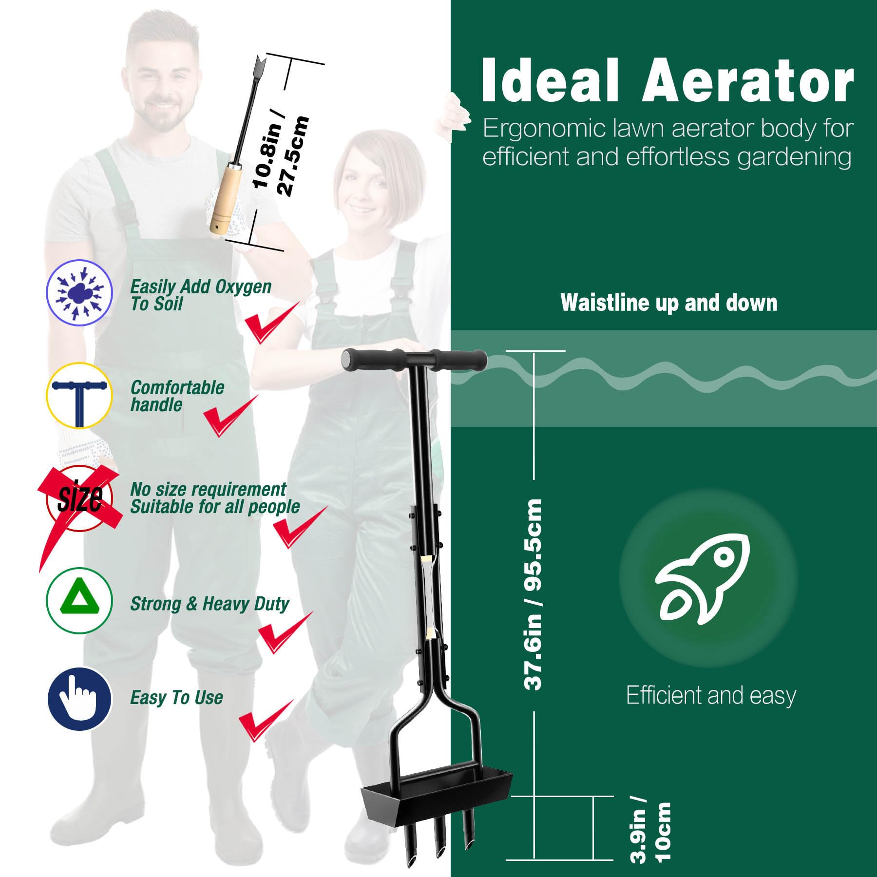 Kedoxi Lawn Aerator Coring Tool with Soil Corer Collector, Manual Lawn Coring Aerator 3 Core with Slope, Plug Aeration Heavy Duty Plug Core Aeration Tool for Lawns Garden Compacted Soils and Lawn Yard