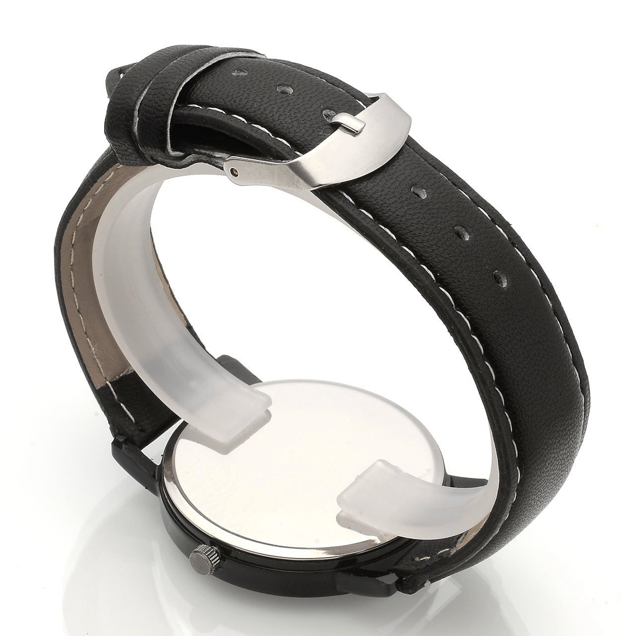 Top Plaza Mens Womens Analog Quartz Wrist Watch Fashion Simple Watch with Black Leather Band Large Face