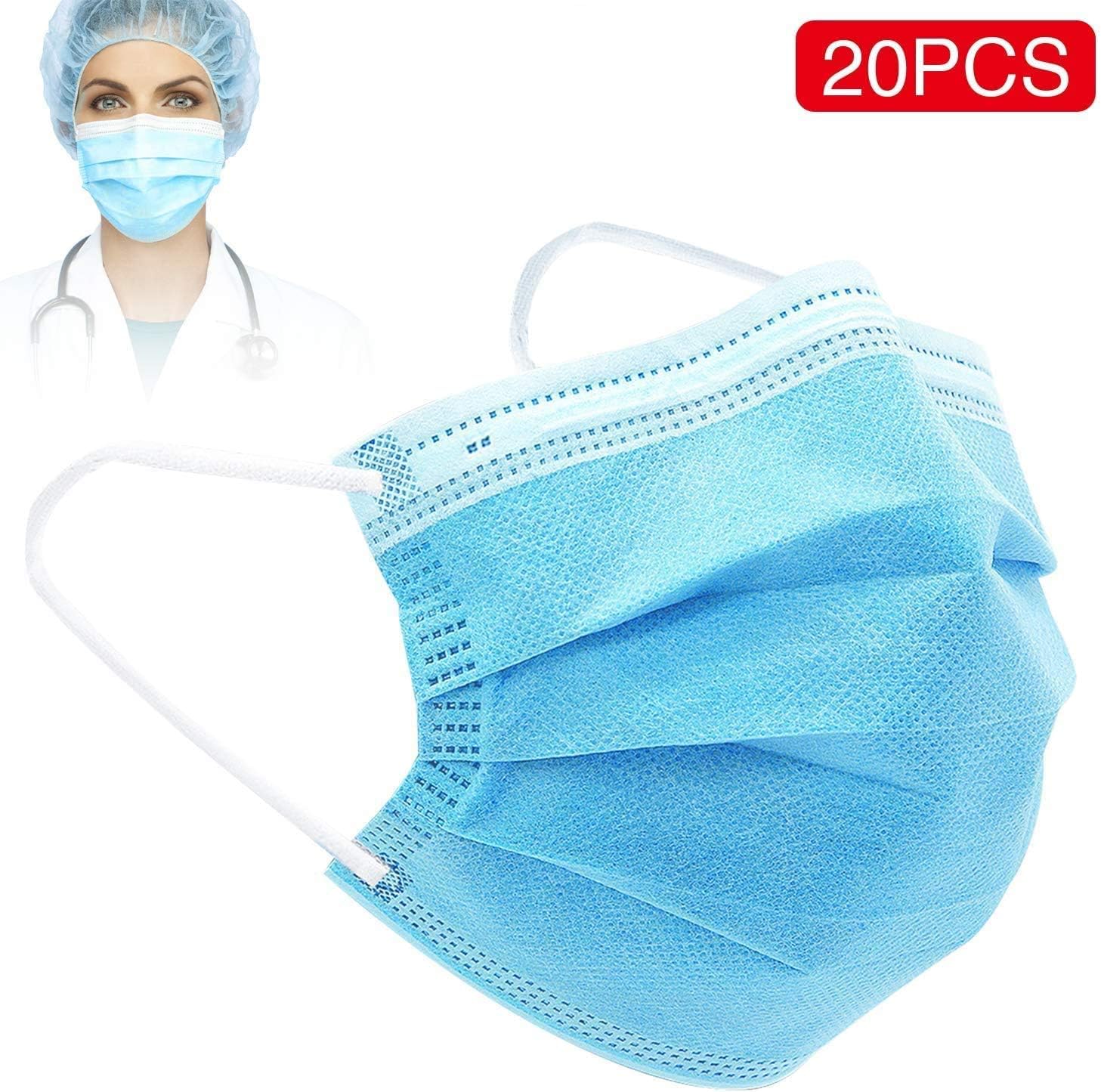 DTBG Face Mask 20 Packs 3 Layer Wearing Face Cover