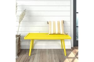 Plank+Beam Entryway Bench, Wooden End of Bed Bench for Bedroom, Mid-Century Modern Square Bench for Hallway, Living Room, Indoor, Porch, 41.25", Yellow