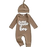 pengnight Baby Boy Clothes Little Bro Romper Newborn Outfit Ribbed Knit Long Sleeve Little Brother Waffled Bodysuit with Hat