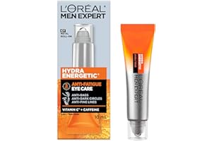L'Oréal Paris Men Expert Hydra Energetic Caffeine Eye Cream, Anti-Fatigue Roll-On with Vitamin C & Caffeine, Eye Cream for Me