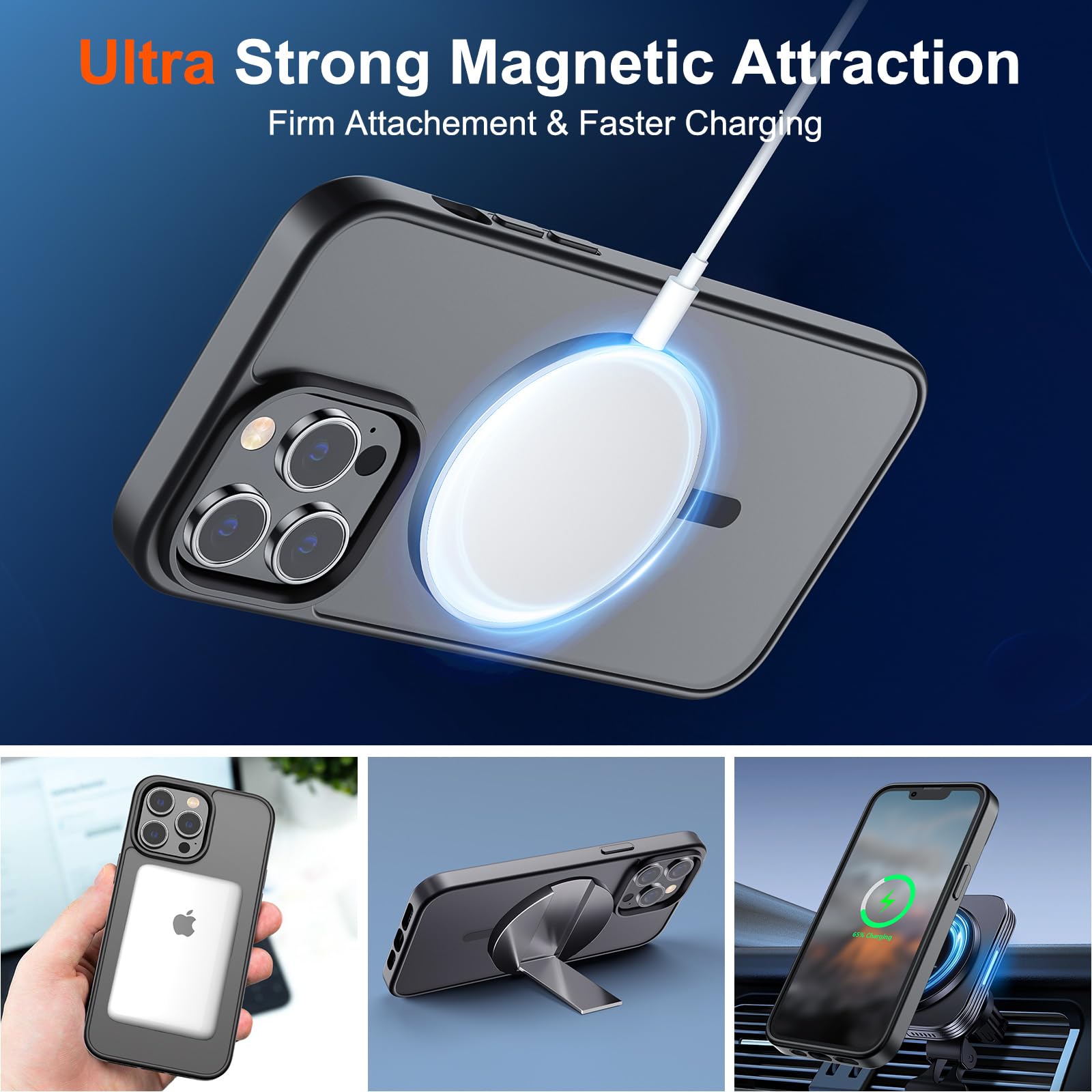 SUPFINE Magnetic for iPhone 13 Pro Max Case (Compatible with MagSafe) (10 FT Military Grade Drop Protection) Slim Translucent Matte Shockproof with Anti-Fingerprint Phone Case,Black - Image 5