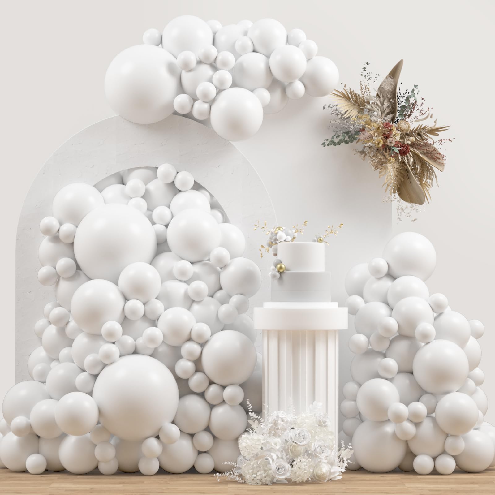 JZCZOEB White Double Stuffed Balloons Different Size 115Pcs 5/10/12/18" White Balloon Arch Garland kit for Birthday Baby Shower Bridal Shower Gender Reveal Wedding Theme Party