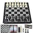 Travel Chess Set 3 in 1-10 Inch Chess Checkers Backgammon Set Magnetic - Travel Board Games Portable Travel Games