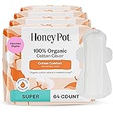 The Honey Pot Company - 64ct - Sanitary Pads for Women - Non-Herbal Super w/Wings - Organic - Cotton Cover, & Ultra-Absorbent Pulp Core - Feminine Care