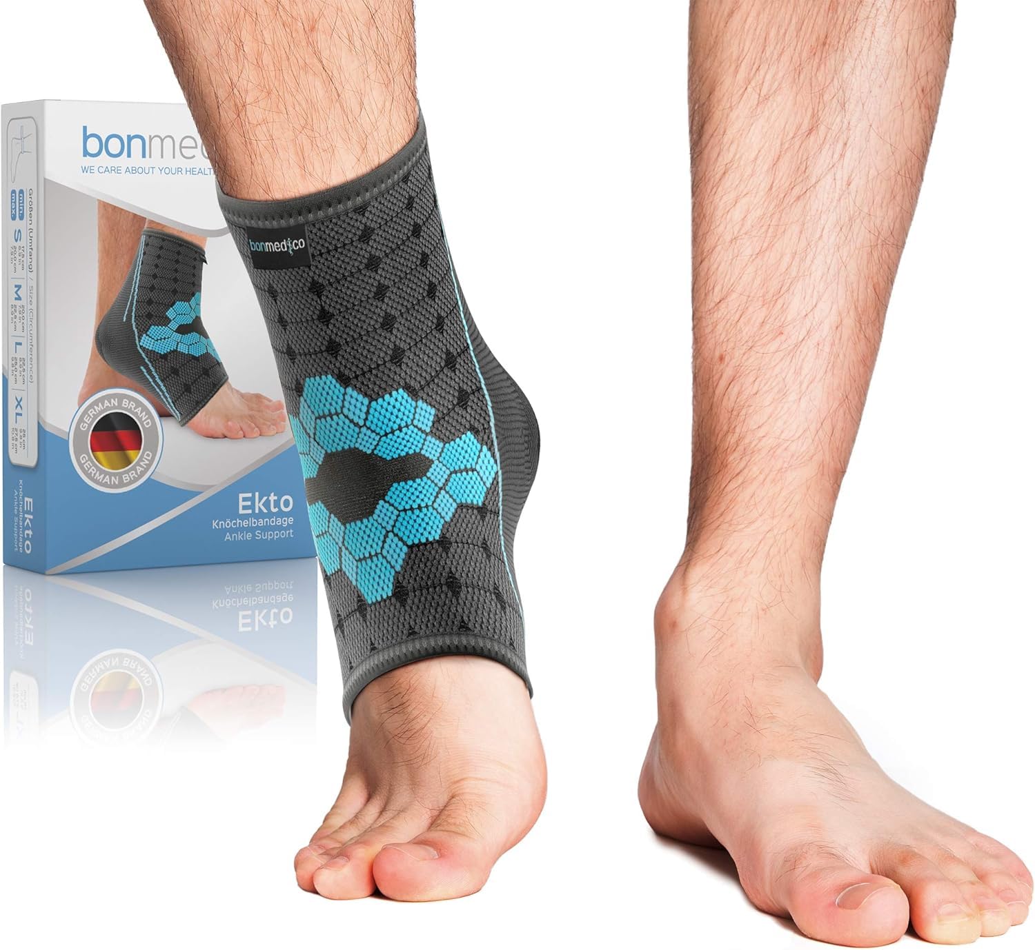 bonmedico Ankle Support Brace - Thermo-Active Compression Sleeve for Stability & Pain Relief, Adjustable Non-Slip Fit, Breathable Comfort (Unisex, Foot & Heel Support, Size S)