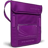 VENTURE 4TH Neck Wallet, RFID Blocking Passport Holder for Travel – Hidden Neck Pouch with 5 Compartments, Slim Lightweight Organizer with Adjustable Strap for Cash, Cards & Passport (Sleek Purple)