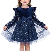 Hotfiary Toddler Girls Velvet Tulle Dress Little Girls Long Sleeve Ruffle Sequin Tutu Christmas Party Holiday Dress 2-7 Years
