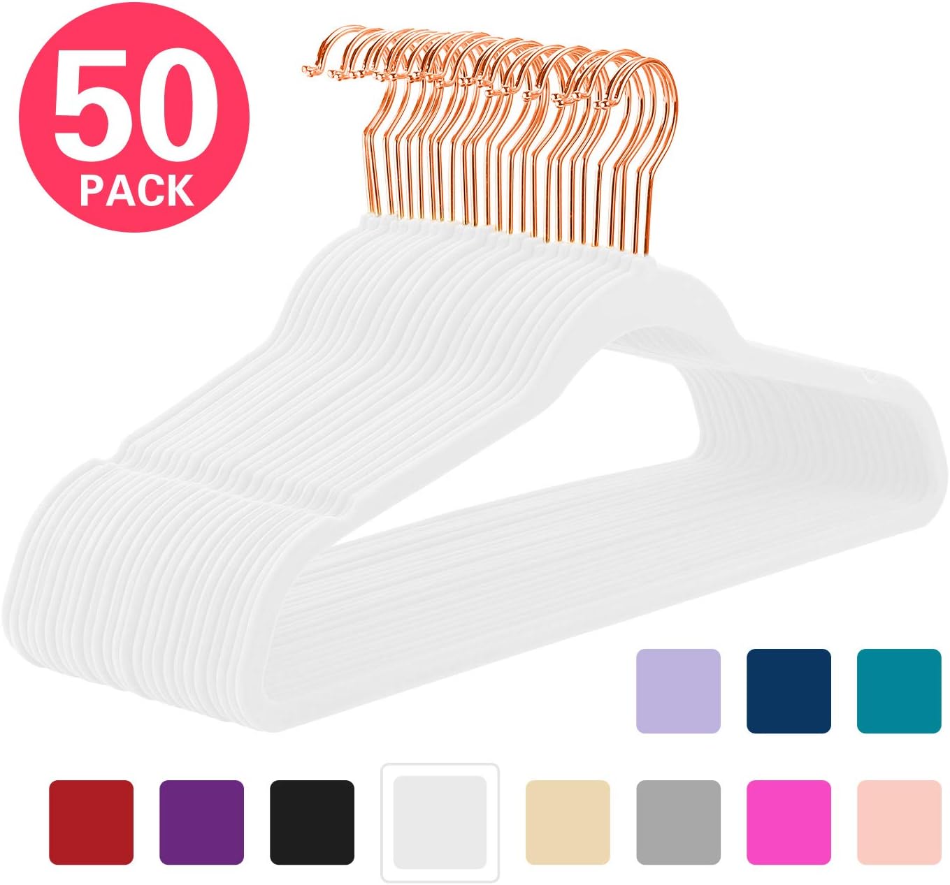 MIZGI Premium Velvet Hangers (Pack of 50) Heavyduty Non Slip Velvet Suit Hangers White