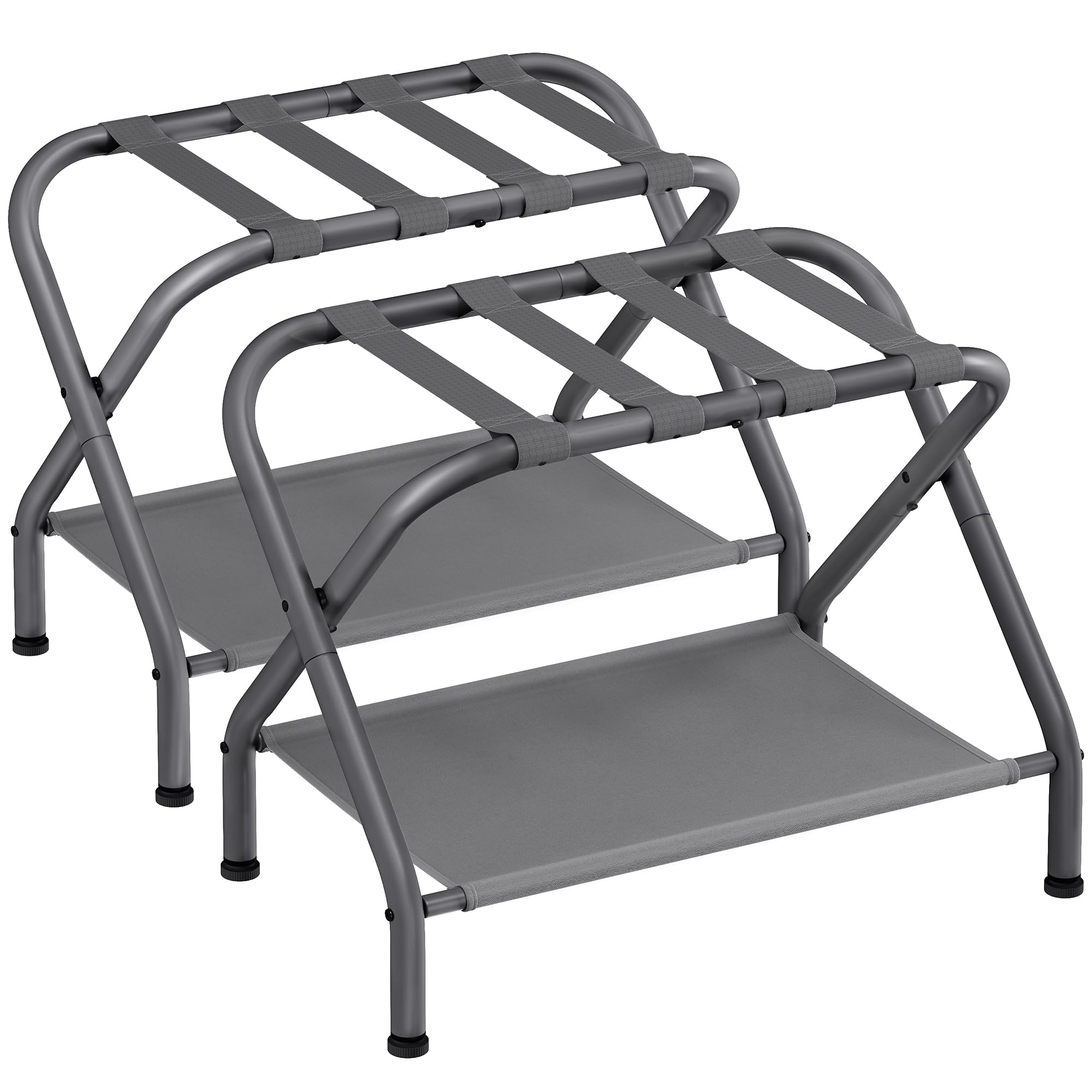 SONGMICS Luggage Racks, Set of 2, Suitcase Stand with Fabric Storage Shelf, for Guest Room, Bedroom, Hotel, Foldable, Holds up to 110 lb, 27.2 x 15 x 20.5 Inches, Slate Gray URLR002G02 Image