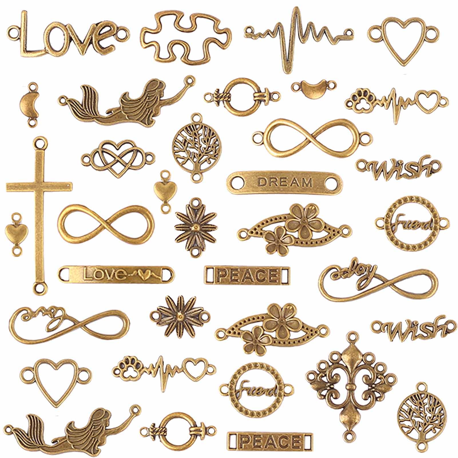 HERZWILD Jewellery Connector Heart Metal 50 Pieces Mixed Charms Pendant Set DIY Jewellery Pendant Infinity Sign Pendant DIY Crafts Charms Pendant (gutong-lianjiediaozhui)