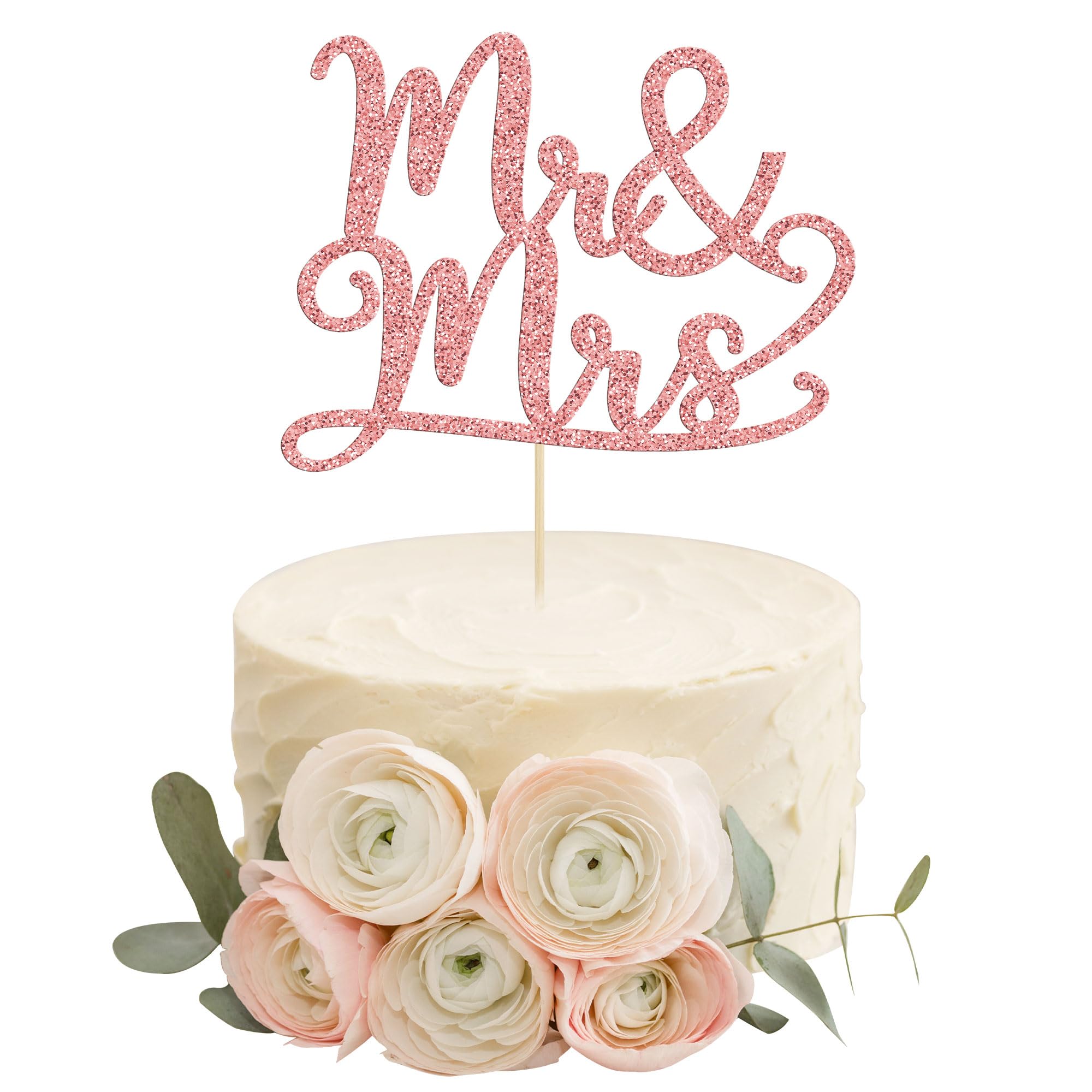 Gyufise Rose Gold Glitter Mr Mrs Cake Topper Mr and Mrs Cake Decoration Mr & Mrs Cupcake Topper for Wedding Engagement Bridal Shower Party Cake Decoration Supplies 1 Pack