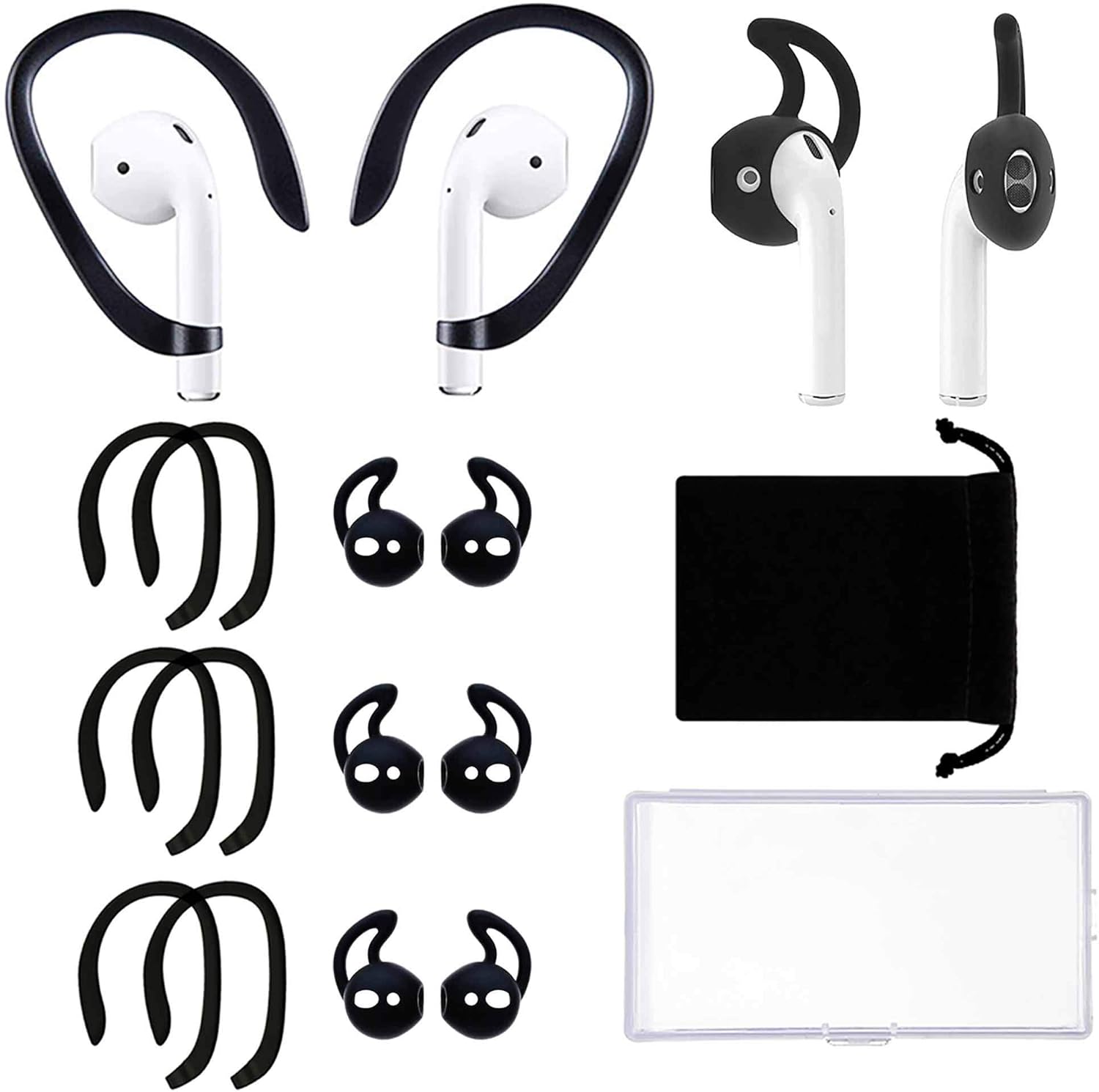 6 Pairs AirPods Accessories Ear Hooks Cover, Professional Anti-Slip Silicone Earbuds Tips Hook Compatible with Apple Airpods 1 and 2(Black)