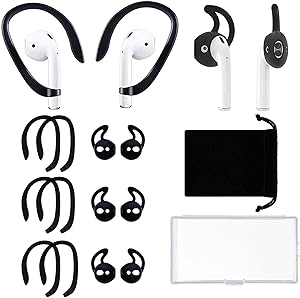 6 Pairs AirPods Accessories Ear Hooks Cover, Professional Anti-Slip Silicone Earbuds Tips Hook Compatible with Apple Airpods 1 and 2(Black)