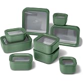Caraway 22-Piece Glass Food Storage Set, Storage Containers for Food | Non-Toxic Ceramic-Coated Glass, Air Release Technology, Compact and Stackable Design, Sage