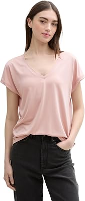 T-Shirt Ample pour Femme avec col en V, 10880 - Rose fumé, S