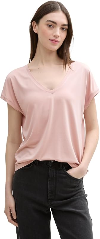 T-Shirt Ample pour Femme avec col en V, 10880 - Rose fumé, S