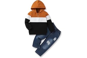 Gaupafmb Baby Boy Clothes Toddler Boy Outfits Long Sleeve Hoodie Sweatshirts and Ripped Jeans 2Pcs Outfits Set