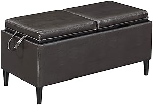 Convenience Concepts Designs4Comfort Magnolia Storage Ottoman with Trays, Espresso Faux Leather