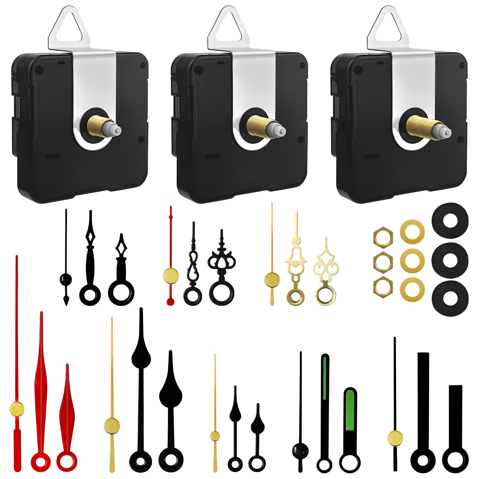 Photo 1 of 3PCS Clock Mechanism Kit, Quartz Clock Movement Replacement with 8 Pairs of Short Clock Hands, Battery Clock Replacement Mechanism Include Clock Hands DIY Repair Parts (Total Shaft Length 16/20/23mm)