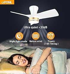 OPONL 30" White low profile Ceiling Fan with