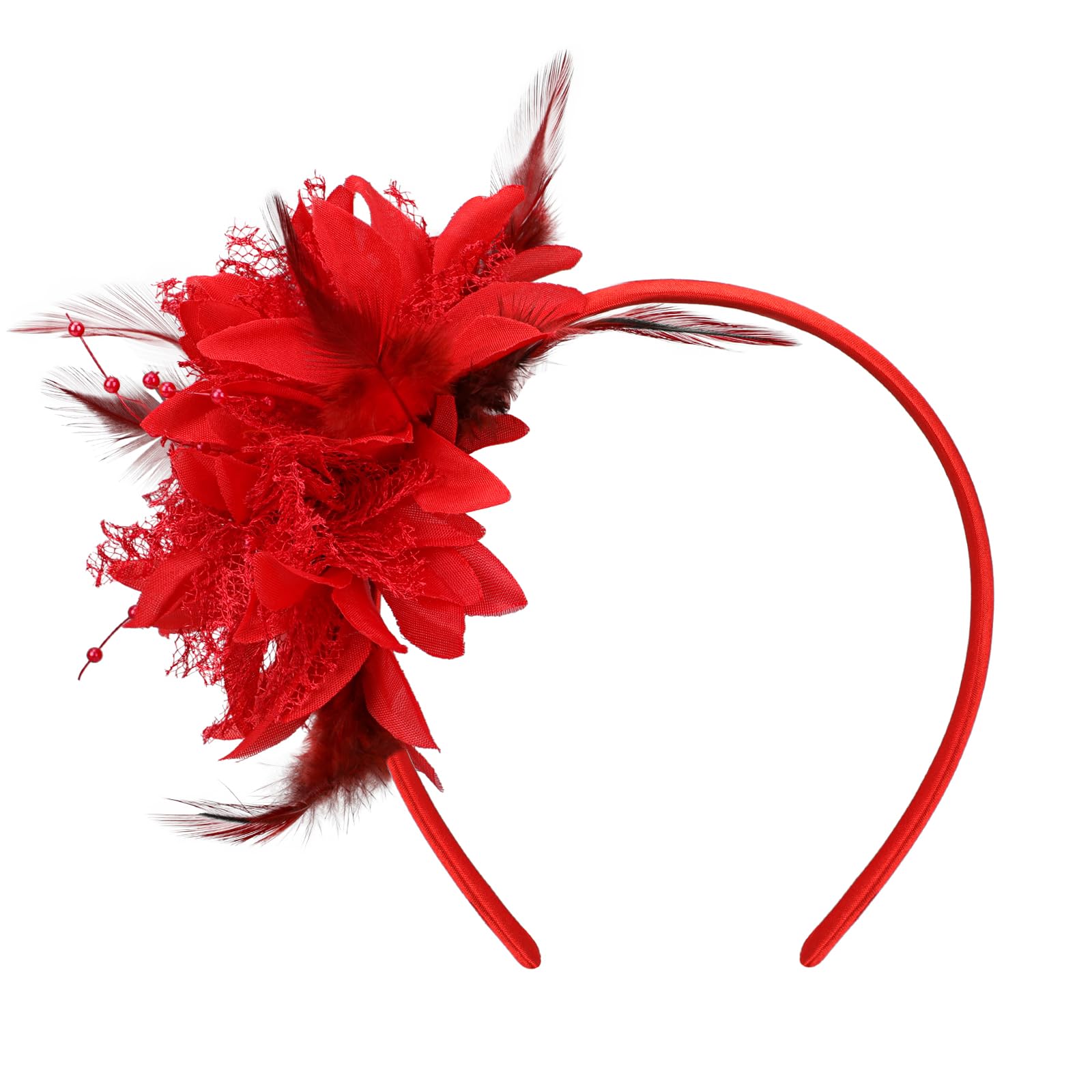 MWOOT Feather Headband, Artificial Flower Feathered Headpiece, Red Roaring 20s Fascinators for Women, 1920s Feather Headwear, Hair Accessories for Cocktail Carnival Prom Masquerade Tea Party — image 1