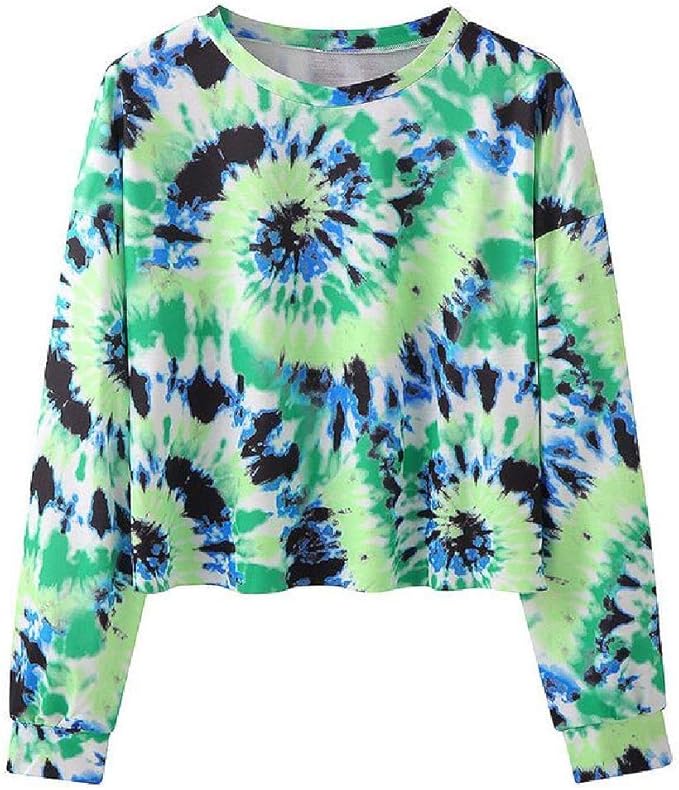 OTW Women Casual Long Sleeve Contrast Tie-Dyed Relaxed Fit Pullover Sweatshirt at Amazon Womenâs 