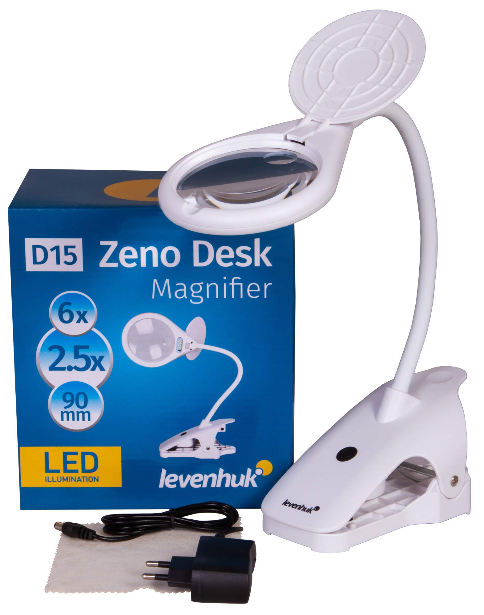 Levenhuk Zeno Desk D15 Magnifier – LED Light Magnifying Glass with Clamp Holder to Attach to Any Surface