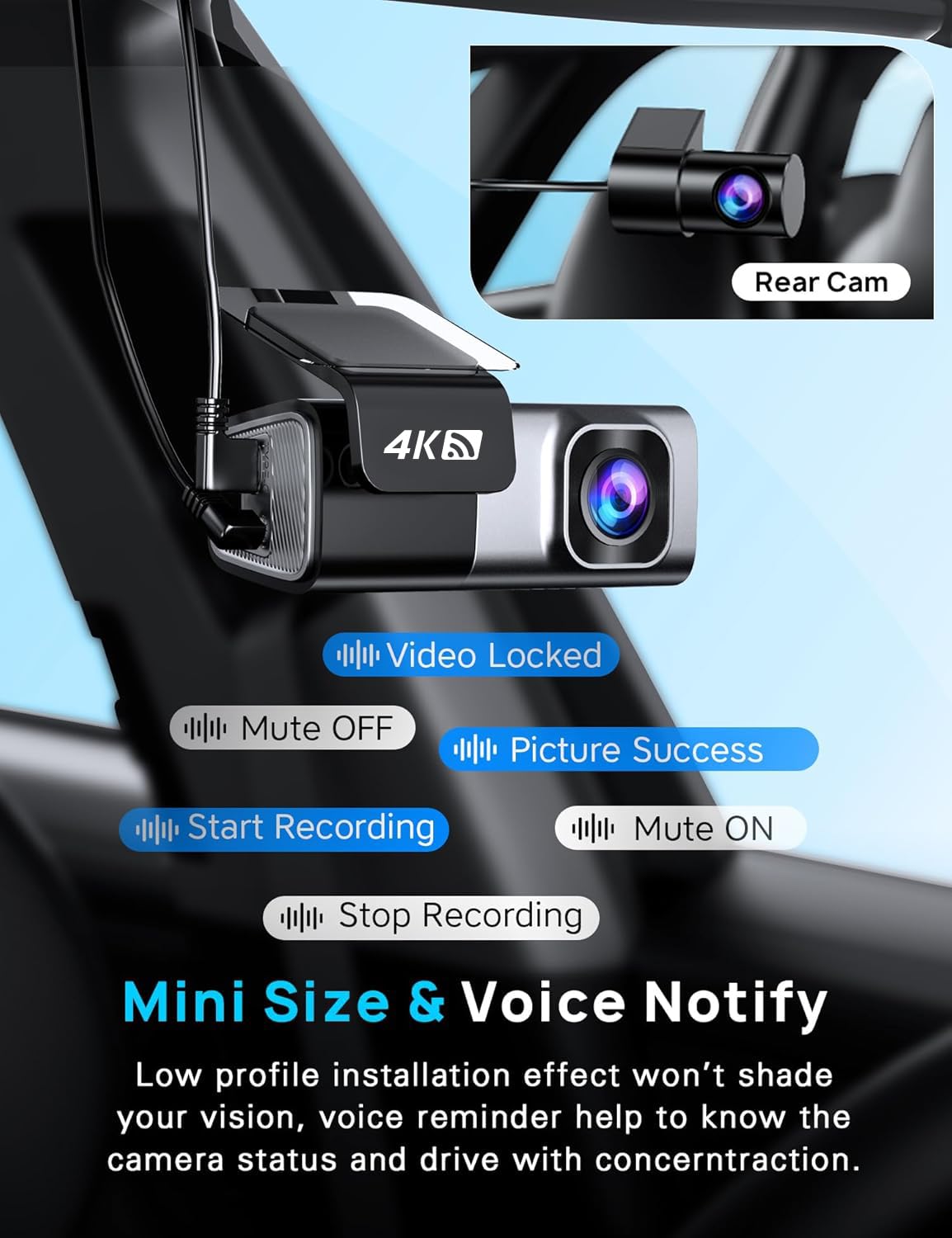 Navycrest 4K Dash Cam Front and Rear with 64GB Card, Built-in 5G WiFi, Dash Camera for Cars 4K Front and 1080P Rear, Dashcams for Cars Loop Recording, Gravity Sensor, 24-Hours Parking Mode