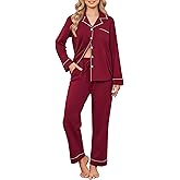 Ekouaer Womens Pajamas Set Cotton PJs Long Sleeve Sleepwear Button Down Tops and Pants 2 Piece Lounge Set