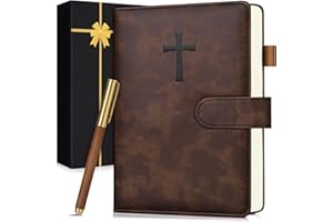 PAPEJOON Leather Christian Bible Journal for Men, Prayer Journal for Scripture Study & Daily Devotional, Undated Church Notes Notebook, Jesus Religious Faith Gifts for Pastor, Graduation, Brown