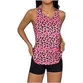 SweatyRocks Women's Racerback Workout Tank Tops Leopard Print Sleeveless Athletic Yoga Shirts