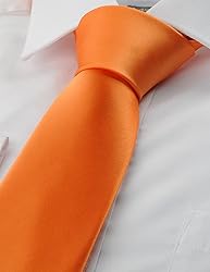 KissTies Mens Orange Tie Solid Color Satin Formal