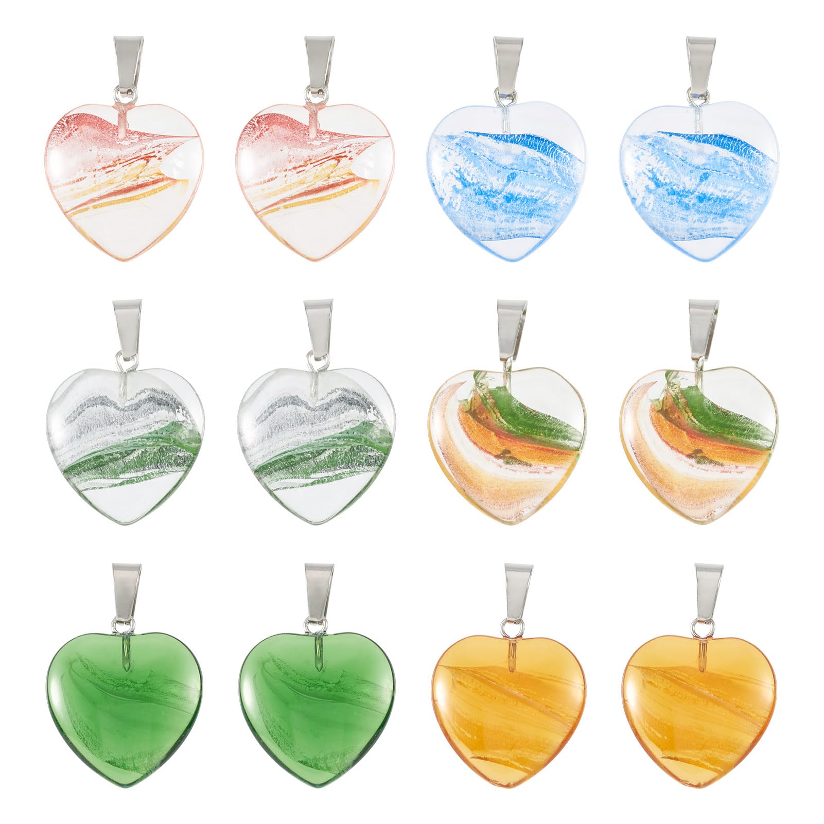 Crafans 12Pcs Heart Glass Charms Transparent 6 Colors Heart Dangle Charms Crystal Glass Love Heart Pendants for DIY Necklace Earring Crafting Jewelry Making