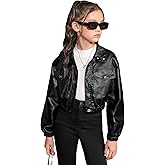 Floerns Girl's Long Sleeve PU Leather Flap Pocket Button Front Jacket Coat