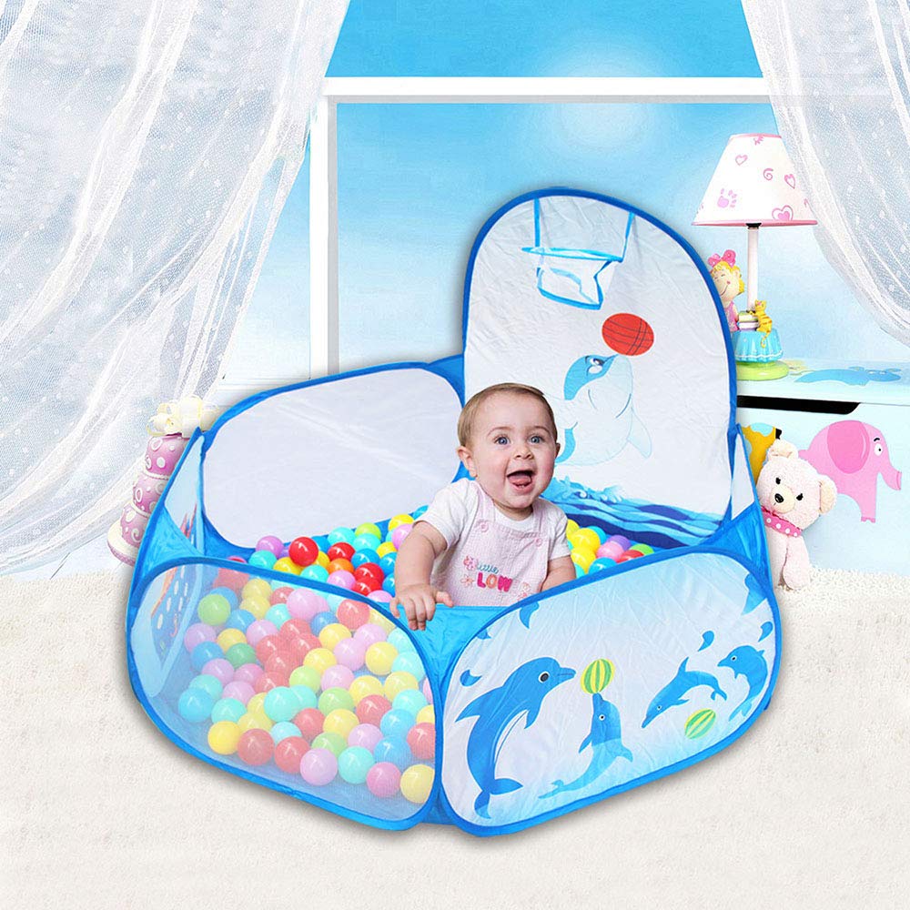 Kids Ball Pit Ball Tent, Likorlove Toddler Ball Pit with Basketball Hoop and Zippered Storage Bag,4 Ft Sea Ball Pool for Indoor Outdoor(Balls not Included),Blue