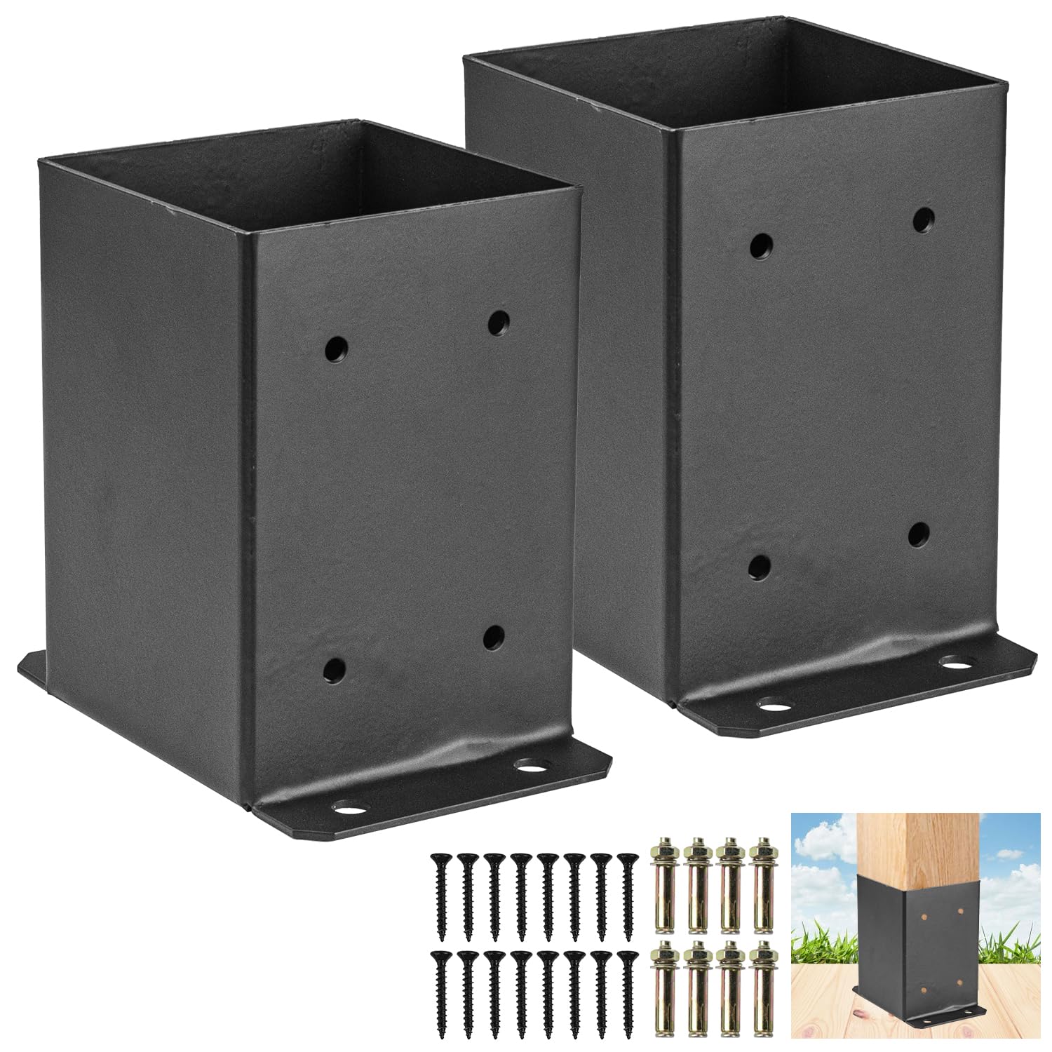 4x4 Post Base, 2pcs Inner Size 3.6"x3.6" Post Base Brackets Heavy Duty Steel Deck Post Base Cover Fit 4"x4"Standard Wood Post Anchor,Wood Post Bracket for Deck Handrail Railing Support