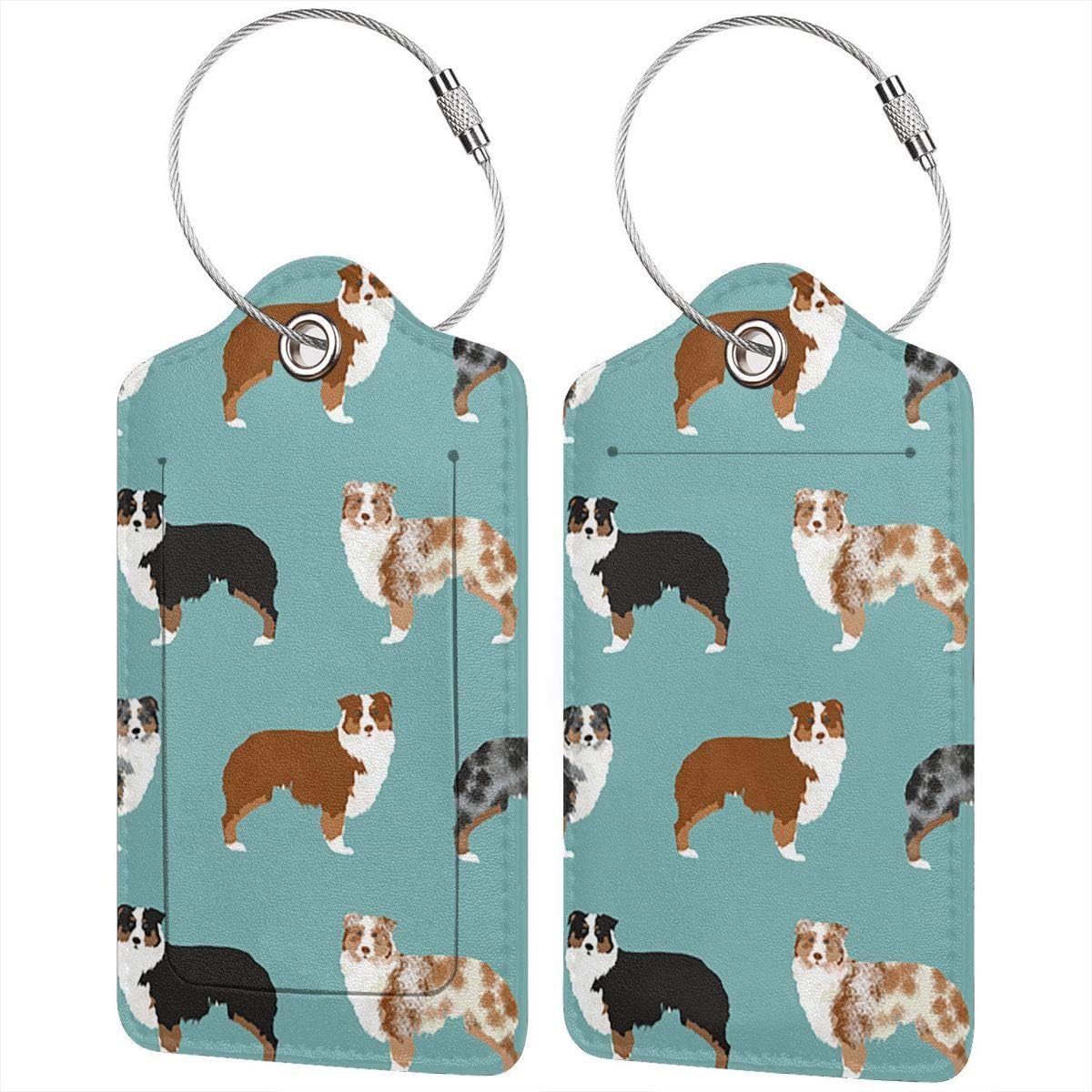 Australian Shepherds Dogs Luggage Tags For Suitcases, Flexible Leather Travel ID Identification Labels Set For Bags & Baggage