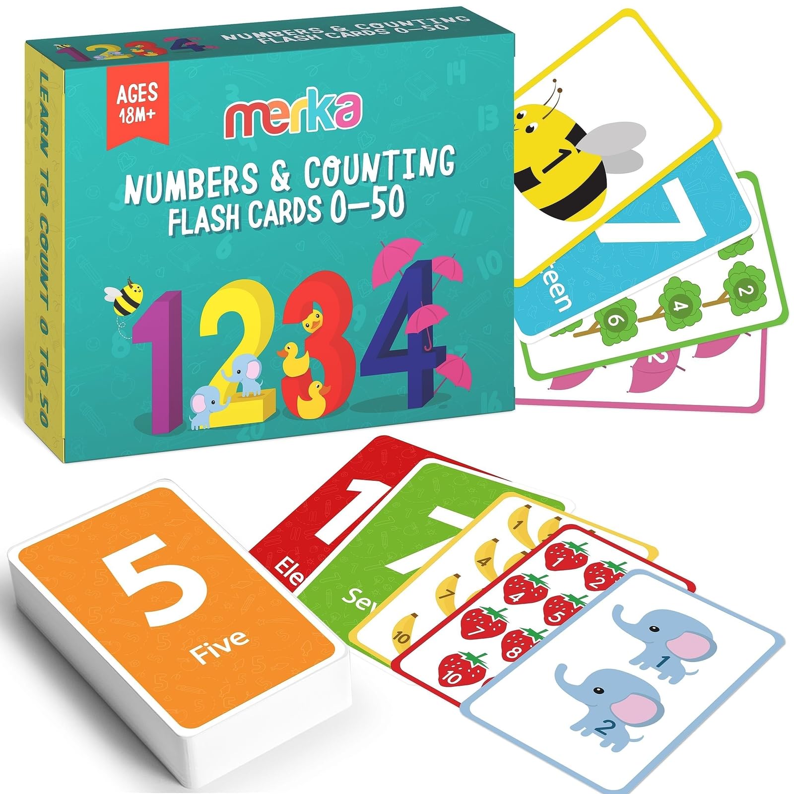 Merka Math Flash Cards Kindergarten for 2-4 Years Toddler - Kids Number Flash Cards 0-50 Counting - Learn to Count Preschool Workbook