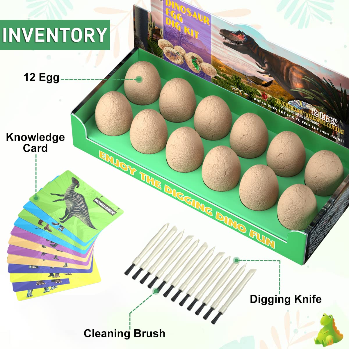 BIGEAR Easter Dinosaur Eggs Excavation Dig Kit - Dinosaur Toys for Kids - Break Open 12 Dinosaur Eggs and Discover 12 Cute Dinosaurs - Archaeology Preschool Science STEM Crafts Birthday Gifts for Boys