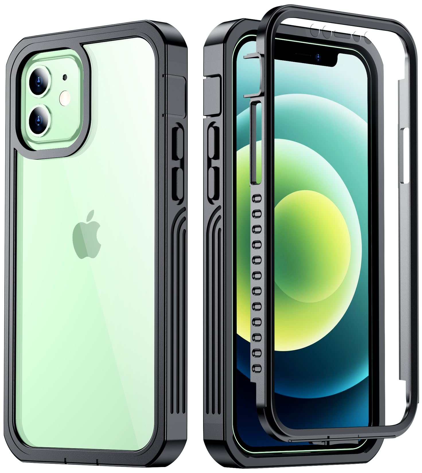 Temdan Compatible with iPhone 12 Case,Compatible with iPhone 12 Pro Case,Full Body Protector Rugged Shockproof Cover-Black