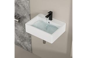 GHOMEG Wall Mounted Bathroom Sink 21x16.5 Inch Modern Wall Hung Sink White Porcelain Ceramic Vessel Vanity Sink with Faucet Hole