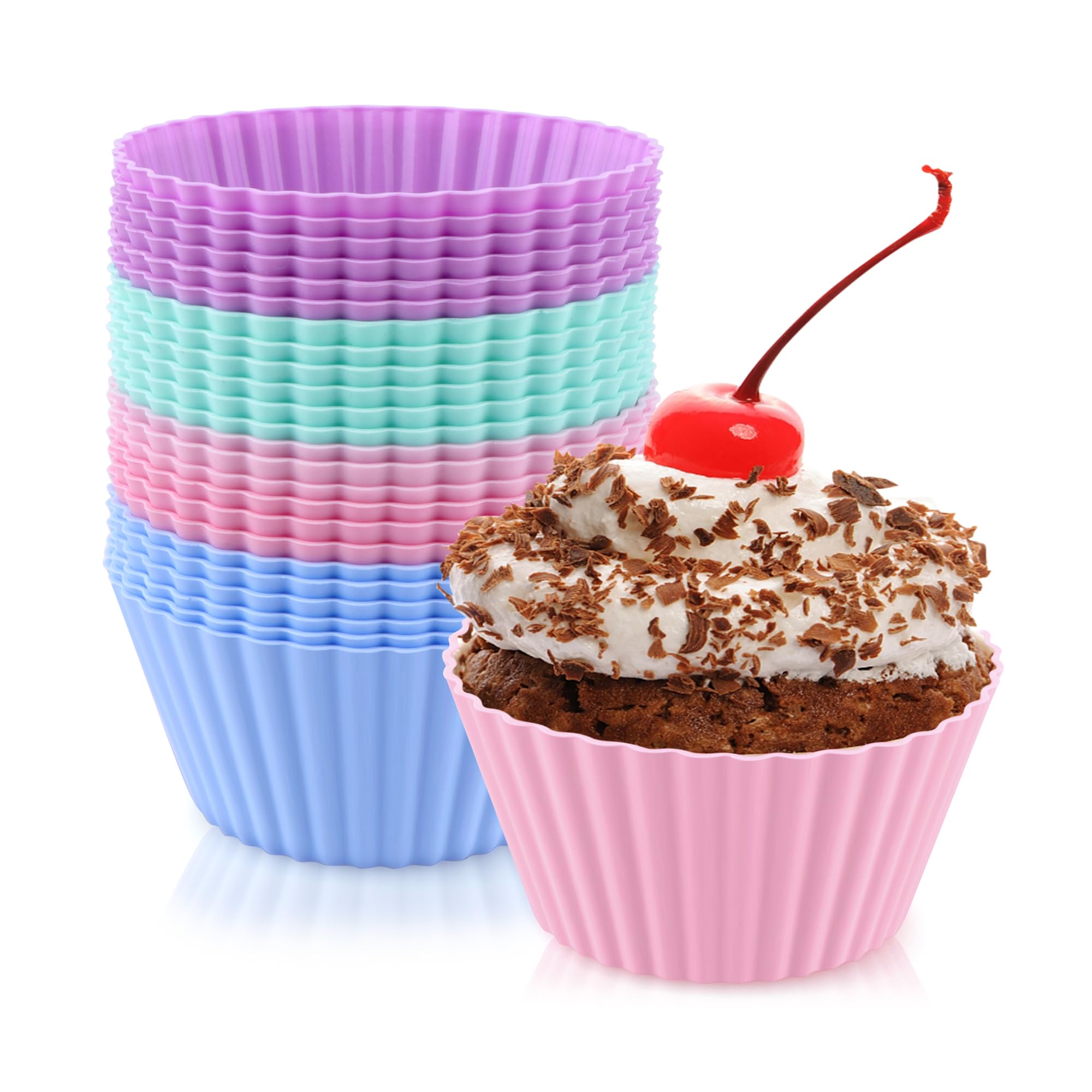 Photo 1 of 24 Pack Silicone Baking Cups Round Reusable Nonstick Cupcake Liners Food Grade BPA Free Multicolor Mini Cake Molds for Muffins and Bento Box Accessories Standard Size Baking Cup Liners