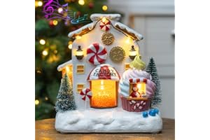 TIJNN Christmas Village Statues - Battery or USB Powered Candy Factory Buildings & Houses Decorations